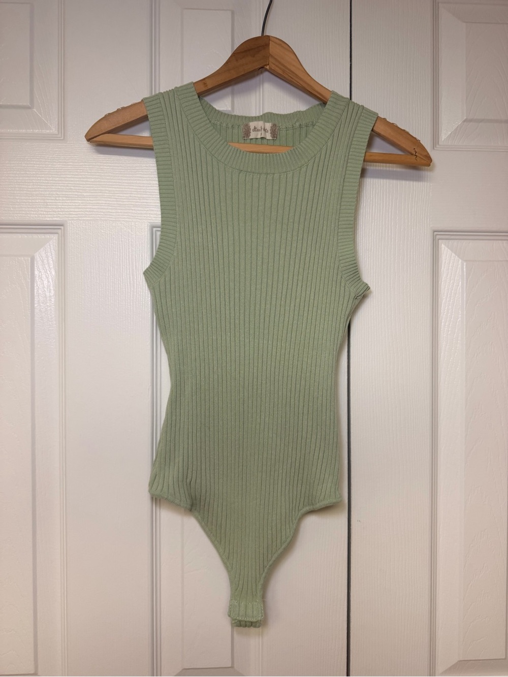Altar’d State Ribbed Knit Bodysuit Sage Green Sleeveless Fitted Small Top‎
